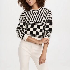 Mother Alpaca Wool Blend Itsy Crop Jumper Sweater in River Marked Black & White